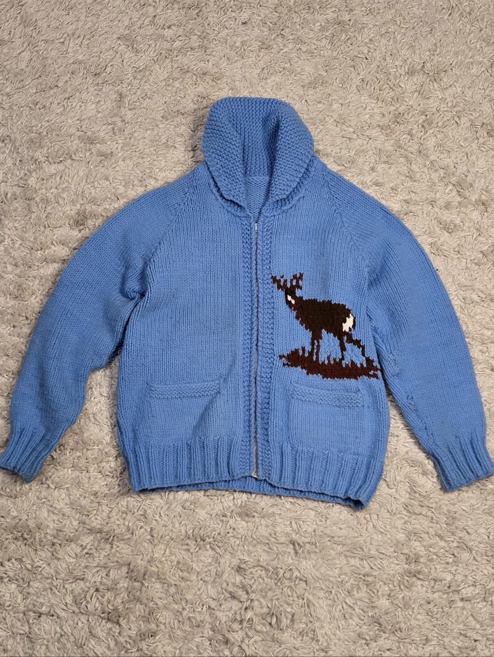 VTG 60s Mary Maxin Deer Cowichan Sweater M